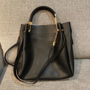 Black leather tote bag
